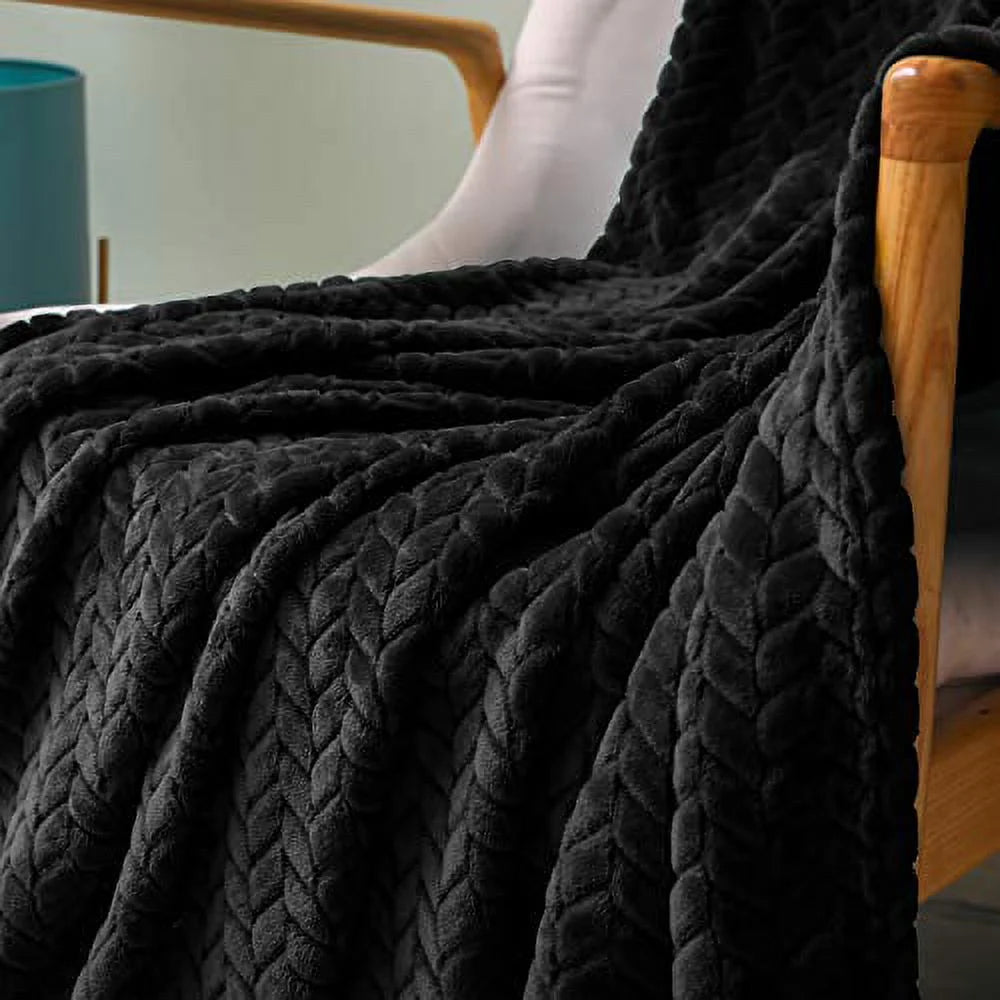 Large Flannel Fleece Throw Blanket, Jacquard Weave Leaves Pattern (50" X 70", Slate Blue)- Soft, Warm, Lightweight