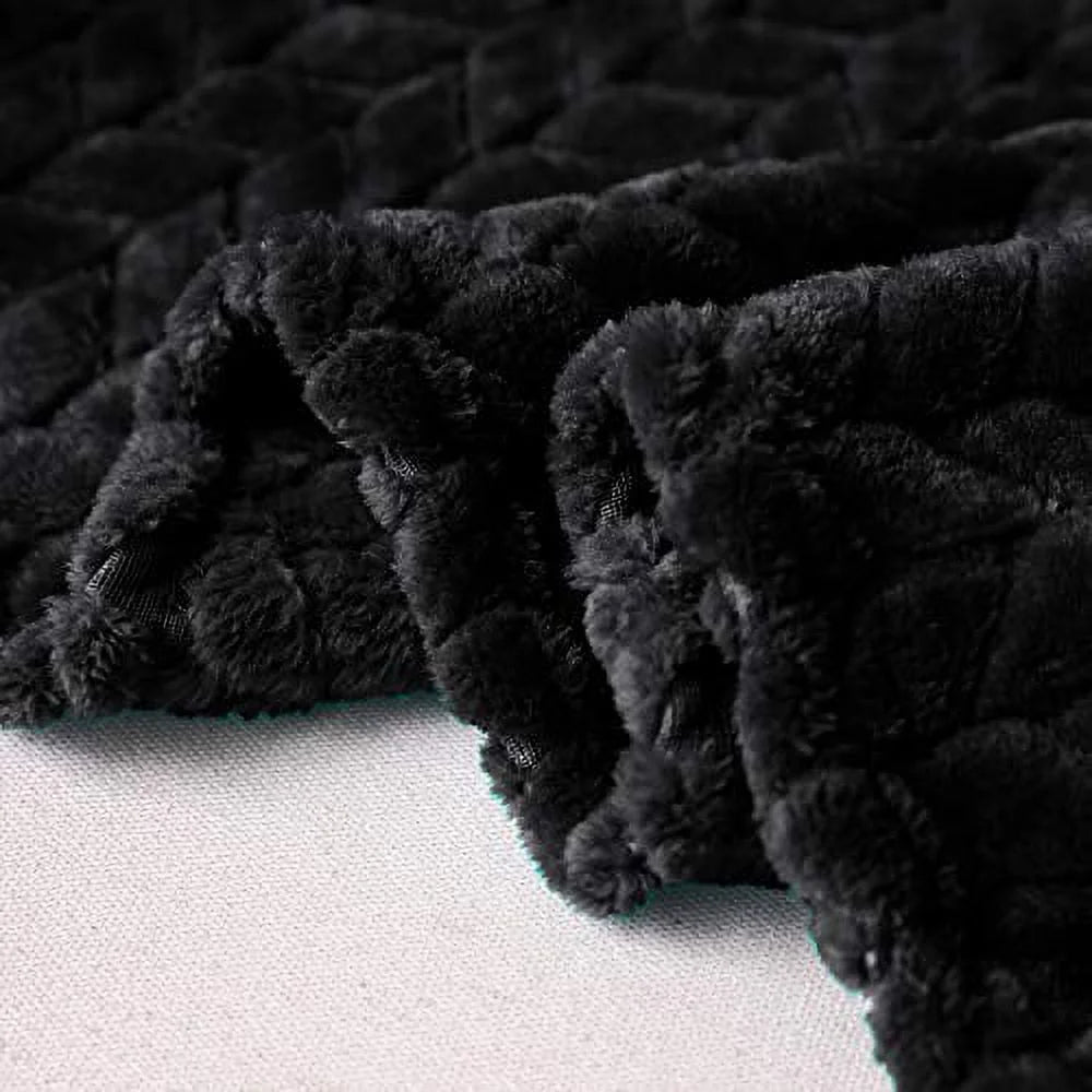 Large Flannel Fleece Throw Blanket, Jacquard Weave Leaves Pattern (50" X 70", Slate Blue)- Soft, Warm, Lightweight