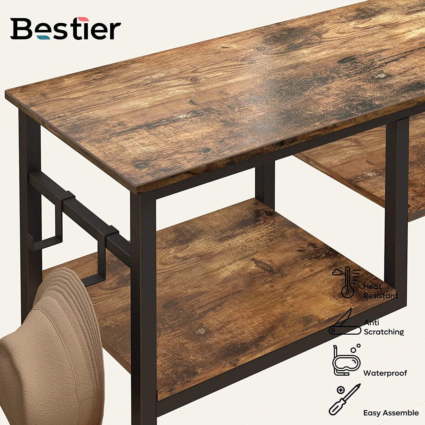 Narrow Console Table Buffet Sideboard Side Desk Entryway Table with 4 Storage Shelves & 2 Hooks, Grey
