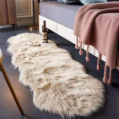 Ultra Soft Fluffy Rugs Faux Fur Rug Chair Cover Seat Pad Fuzzy Area Rug for Bedroom Floor Sofa Living Room (2 X 6 Ft Sheepskin, Beige)