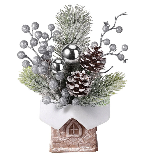 Mini Christmas Tree with Pine Cone Berry, Bottle Brush Christmas Trees for Christmas Decorations Indoor, Christmas Tabletop Decor Centerpiece | Square