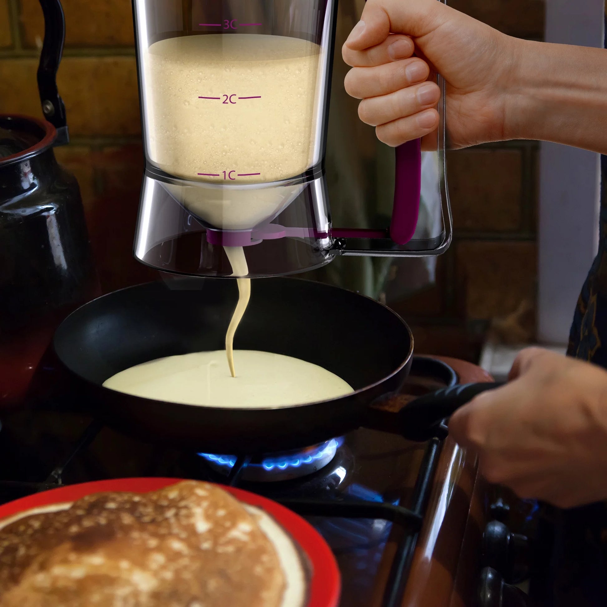 Pancake Batter Dispenser with Squeeze Handle for Batter (Purple)