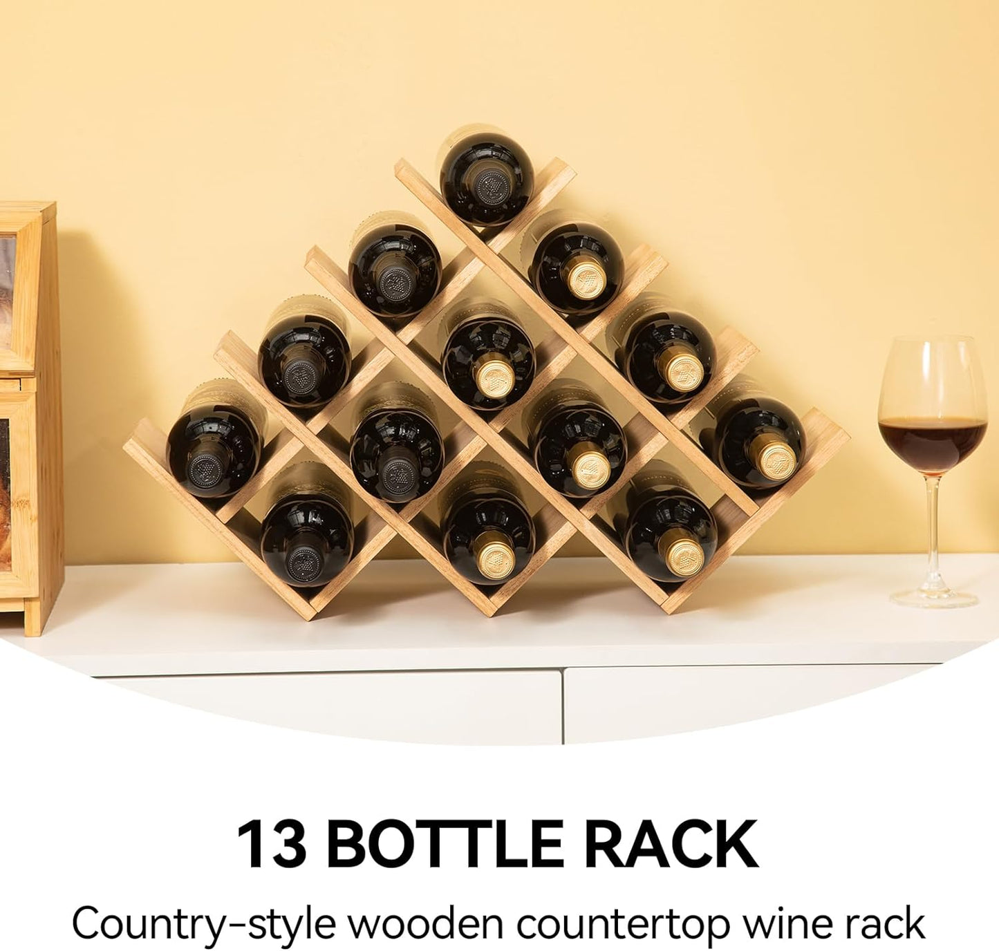 8-Bottle Countertop Wine Rack - Wine Bottle Holder for Bar Table/Wine Cabinet Free Standing - Wood 3-Tier Wine Display and Storage Shelves Dark Brown XHJJ3-DBR